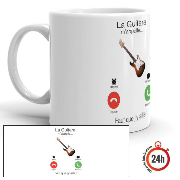 Mug personnalisé  humoristique, la guitare m'appelle, décrocher / raccrocher