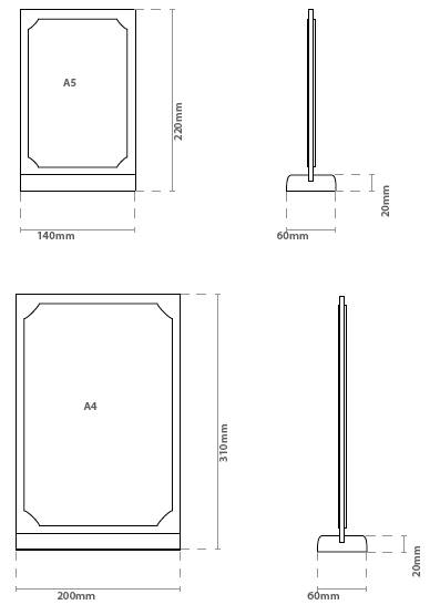 Dimensions menu de table ardoise