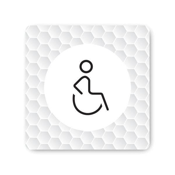 Plaque de porte PVC 120 x 120 mm avec fond mosaique picto toilettes handicapes