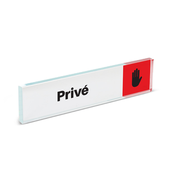 Plaque de porte plexiglass pictogramme  privé, format 40 x 170 mm