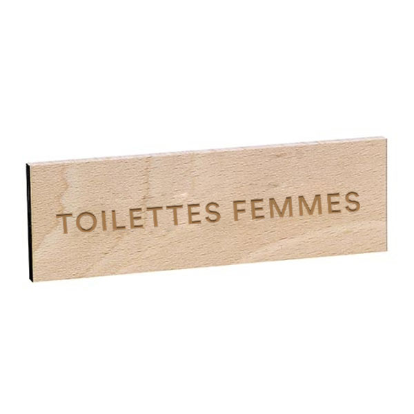 Plaque de porte TOILETTES FEMMES gravée sur bois de hêtre
