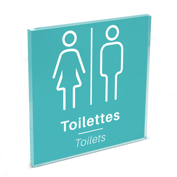 Plaque de porte plexi color uni turquoise picto toilettes 120 x 120 mm