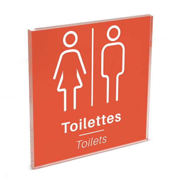 Plaque de porte plexi color uni orange picto toilettes 120 x 120 mm