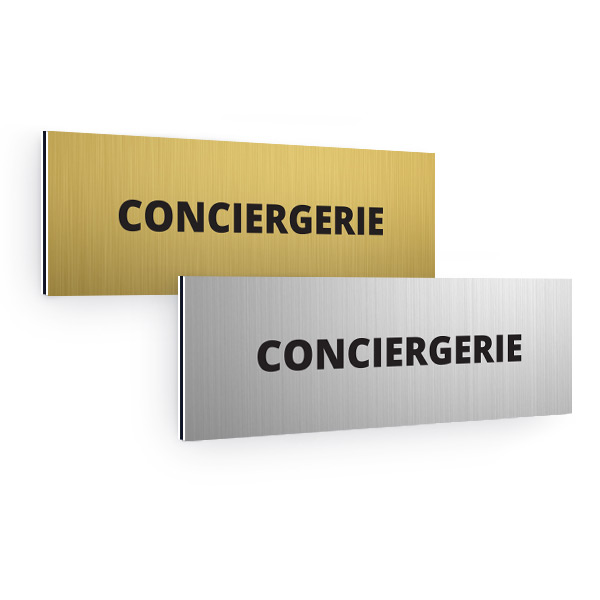 Plaque de porte aluminium brossé rectangulaire conciergerie 70x200mm