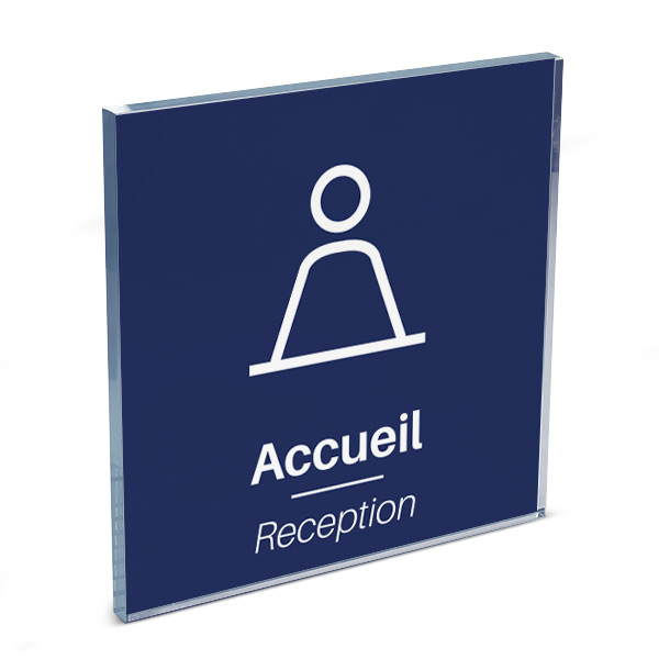 Plaque de porte plexi color uni bleu picto accueil 120 x 120 mm