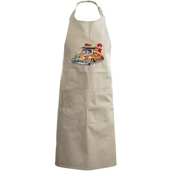 Tablier de cuisine personnalisé 100% coton , taille réglable et poches avant, motif vintage coccinelle