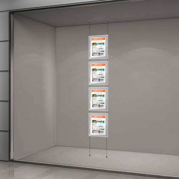 Kit affichage vitrine lumineux sur cables, 1 colonne 4 A4