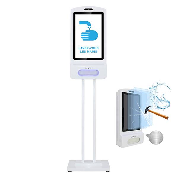Borne video ecran full HD 22 pouces avec distributeur de gel hydroalcoolique