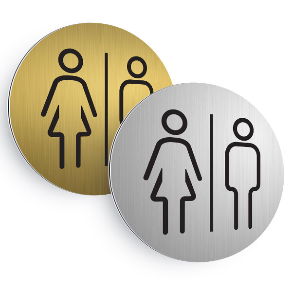 Plaque de porte ronde aluminium brossé pictogramme toilettes