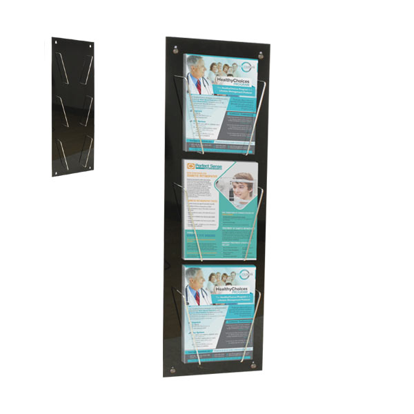 Porte brochures mural 3 compartiments A4 avec barres métalliques