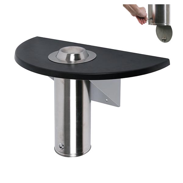 Table fumeur en inox avec plateau semi-circulaire