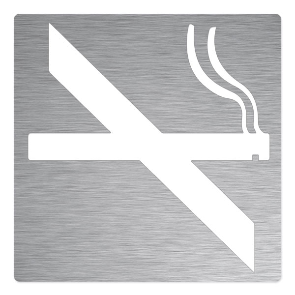 Plaque de porte avec pictogramme découpé alu brossé cigarette interdite zone non fumeur