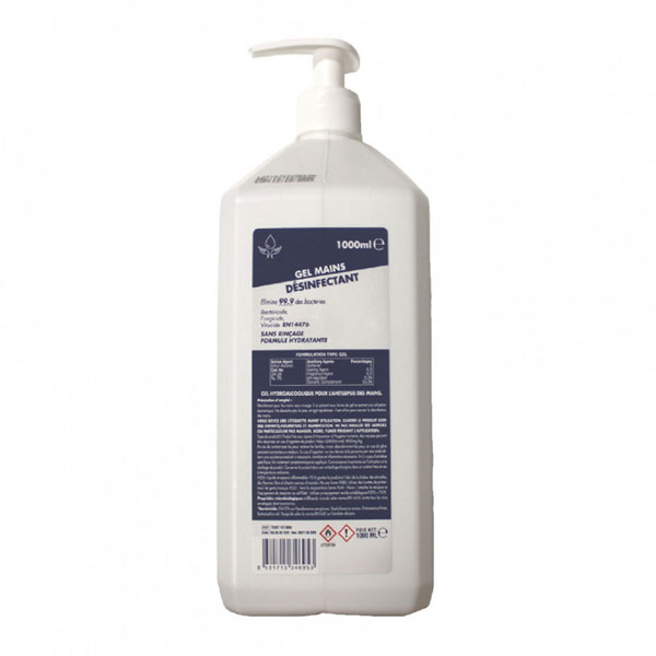 Bouteille de gel hydro alcoolique 1 L avec bouton poussoir