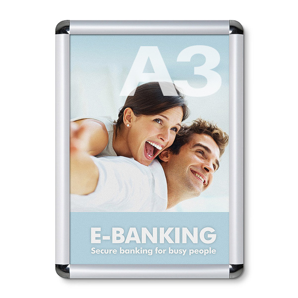 Cadre affiche clic clac A3 en aluminium coins arrondis, profilés 25 mm