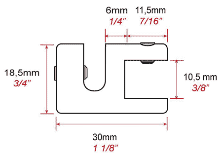 Plan fixation tige 6 mm pour panneau jusqu' 10 mm