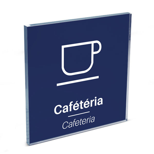 Plaque de porte plexi color uni bleu picto cafétéria 120 x 120 mm