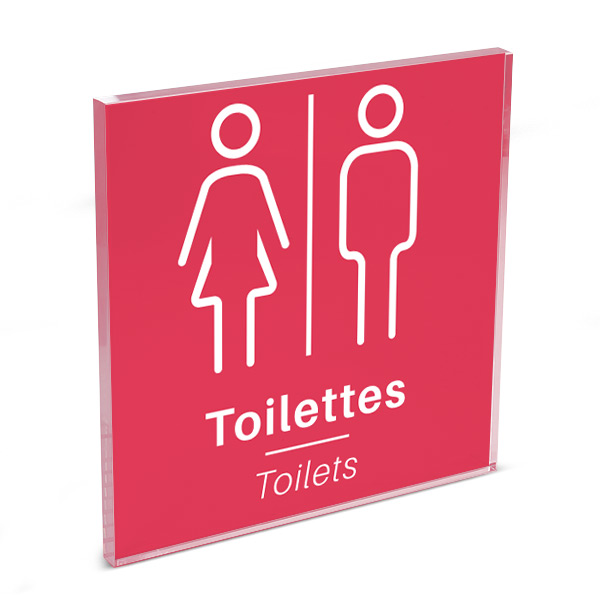 Plaque de porte plexi color uni rouge picto toilettes 120 x 120 mm