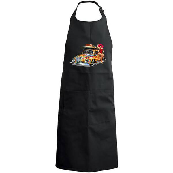 Tablier de cuisine personnalisé 100% coton , taille réglable et poches avant, motif vintage coccinelle