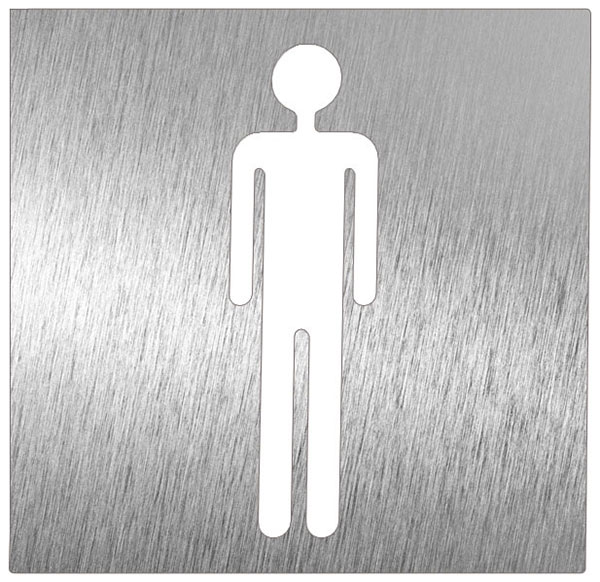 Plaque de porte pictogramme découpé alu brossé toilette homme 