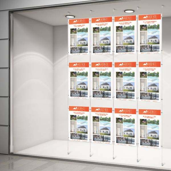 4 colonnes affichage vitrine 12 x A3 pour agence immobiliere