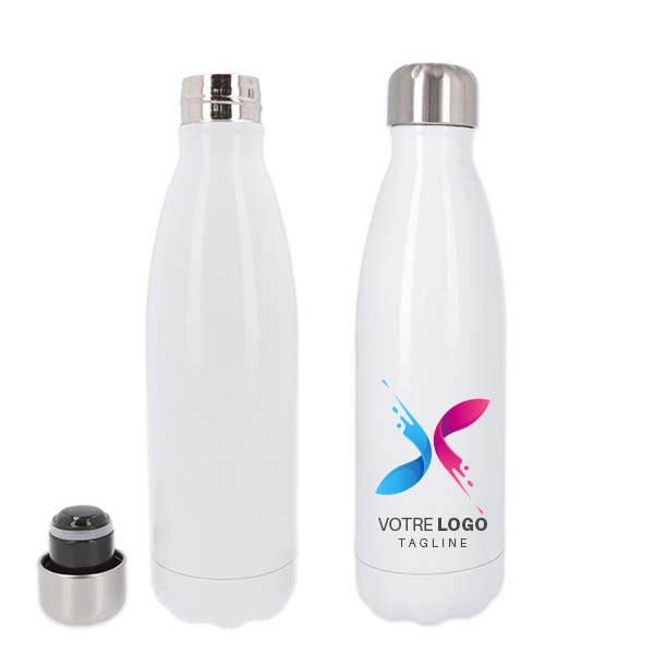 Bouteille thermos blanche personnalisée 500 mL avec bouchon, en acier inoxydable blanc