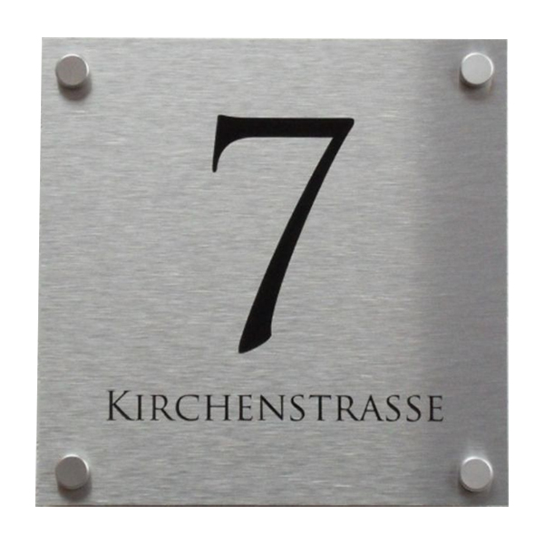 Plaque de porte aluminium brossé  carrée à personnaliser avec 4 entretoises 