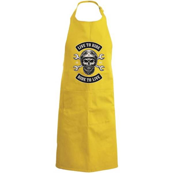 Tablier de cuisine personnalisé 100% coton , taille réglable et poches avant, motif live to ride 