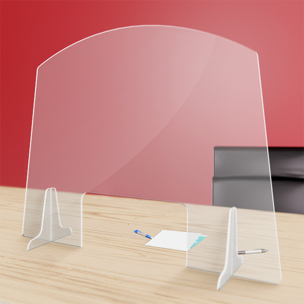 Hygiaphone trapèze protection plexiglas 3 mm 124 x 97 cm avec passe document 