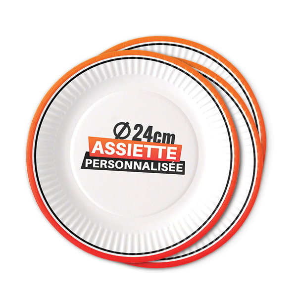 Assiette personnalisée en carton diametre 24 cm lot de 3000 unités