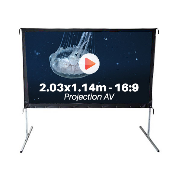 Ecran de projection avec valise pour video projecteur, format 2,03 x 1.14 m , ecran 16/9