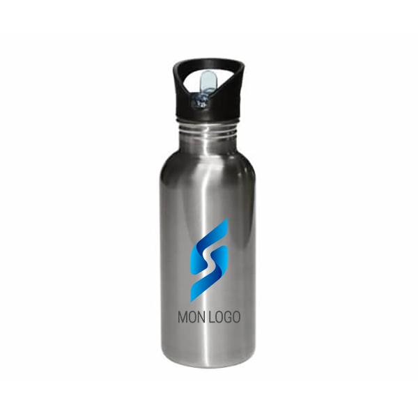 Bidon velo personnalisé en aluminium avec bouchon bec verseur et paille 600 ml