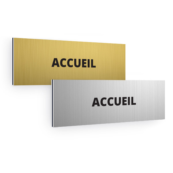 Plaque de porte aluminium brossé rectangulaire pictogramme accueil 70x200mm