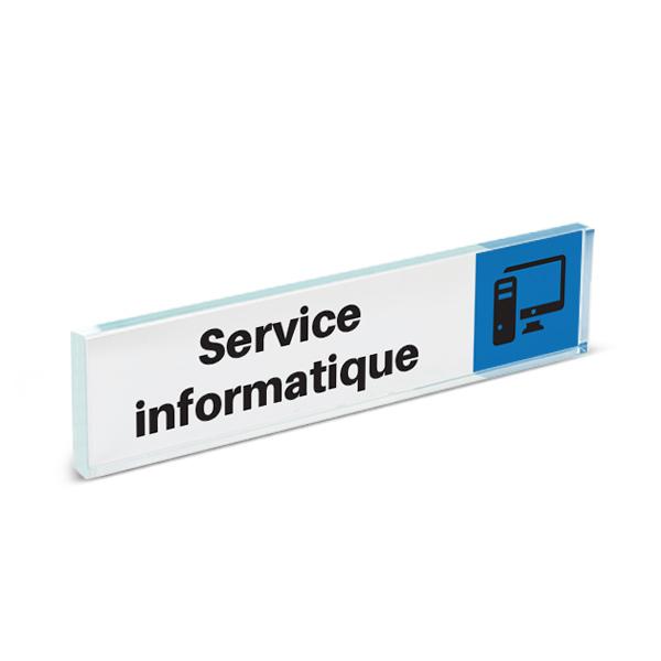 Plaque de porte plexiglass pictogramme service informatique, format 40 x 170 mm