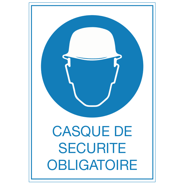 Panneau de sécurité casque de protection obligatoire fond blanc