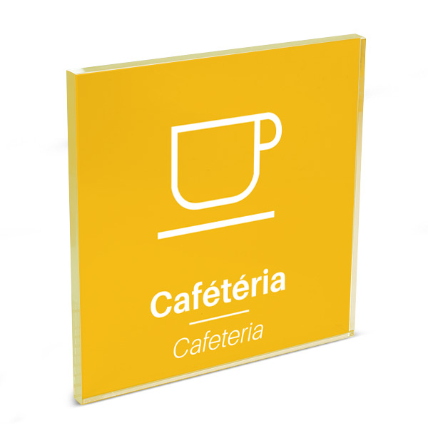 Plaque de porte plexi color uni jaune picto cafétéria 120 x 120 mm