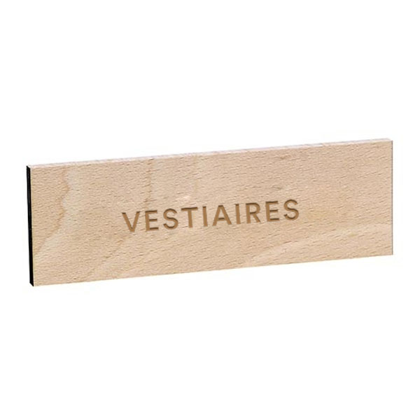 Plaque de porte VESTIAIRES gravée sur bois de hêtre