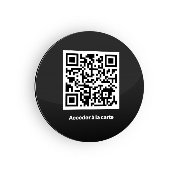 Plaque ronde 83 x 83 mm avec QR code à coller sur une table