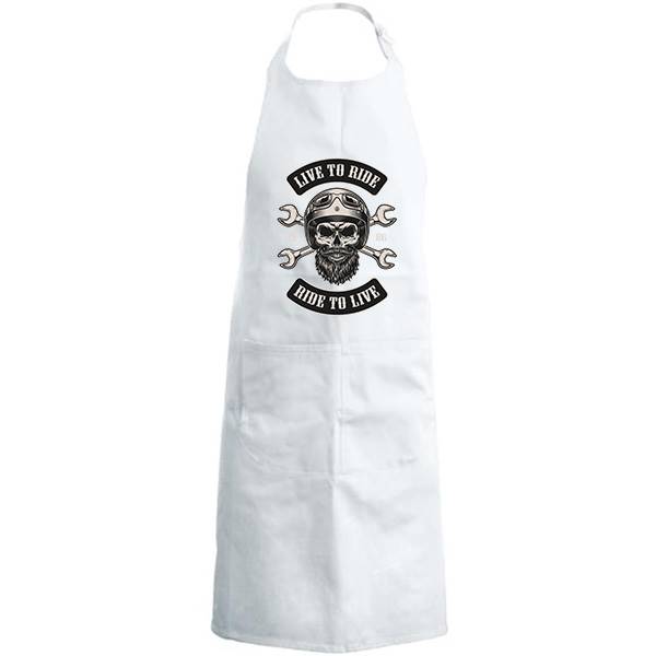 Tablier de cuisine personnalisé 100% coton , taille réglable et poches avant, motif live to ride 