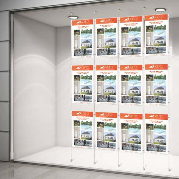 4 colonnes affichage vitrine 12xA4 pour agence immobiliere