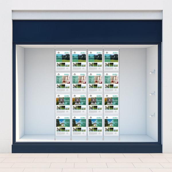 4 colonnes affichage vitrine 12xA4 pour agence immobiliere