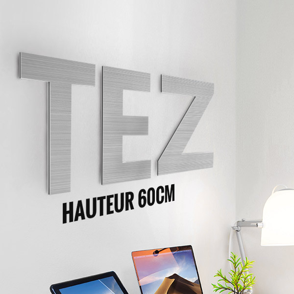 Lettre ou logo découpéen alu brossé 3 mm , format H 60 x  Largeur 140 cm 