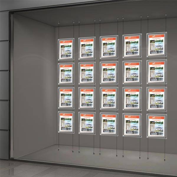 Kit affichage vitrine lumineux sur cables, 5 colonnes 4 A4