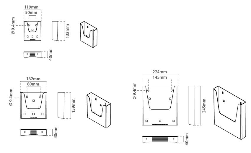 Dimensions porte brochures plexi mural