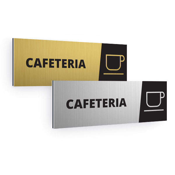 Plaque de porte aluminium brossé rectangulaire pictogramme cafétéria 70x200mm