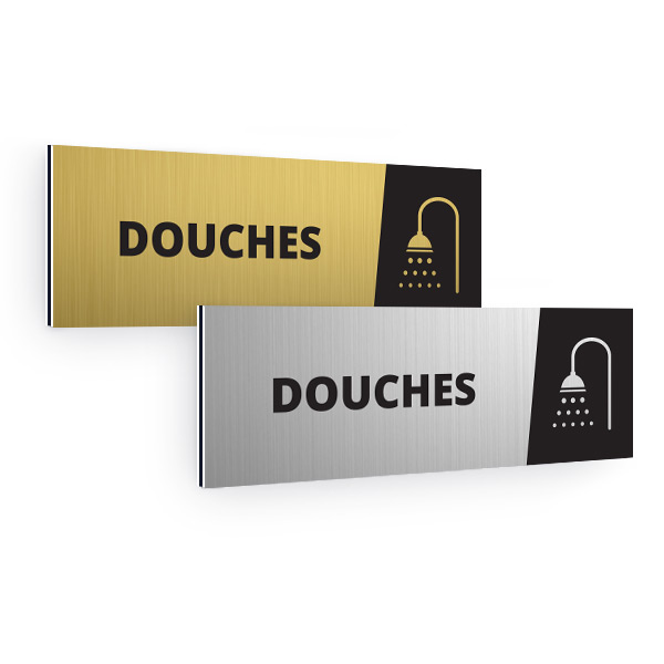 Plaque de porte aluminium brossé rectangulaire pictogramme douches 70x200mm