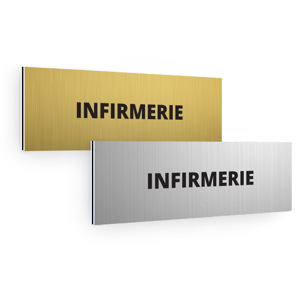 Plaque de porte aluminium brossé rectangulaire pictogramme infirmerie 70x200mm