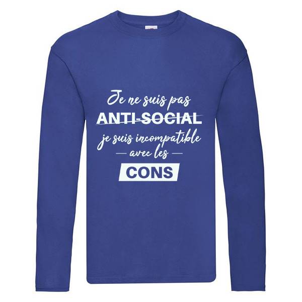 T-shirt homme personnalisé manches longues, 100% coton 145grs , motif  anti social