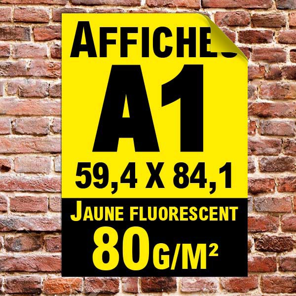 Lot affiche publicitaire jaune fluo A1 recto impression noire à partir de 1 unité