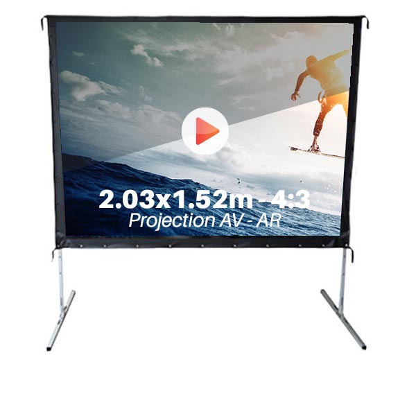 Ecran de projection avec valiser, format 2,03 x 1,52 m , ecran 4/3, et 2 toiles avant + arriere