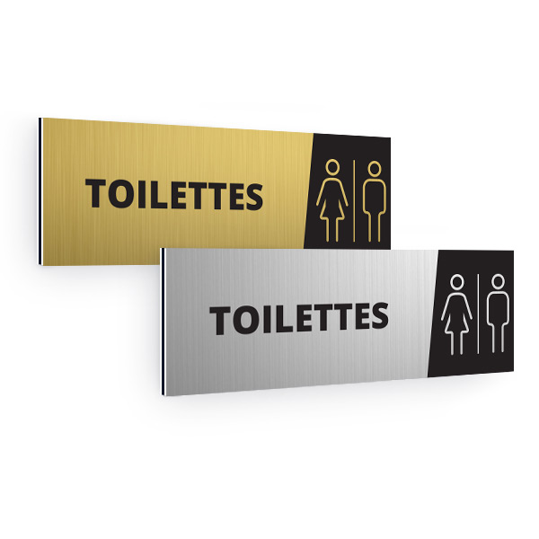 Plaque de porte aluminium brossé rectangulaire pictogramme toilettes 70x200mm